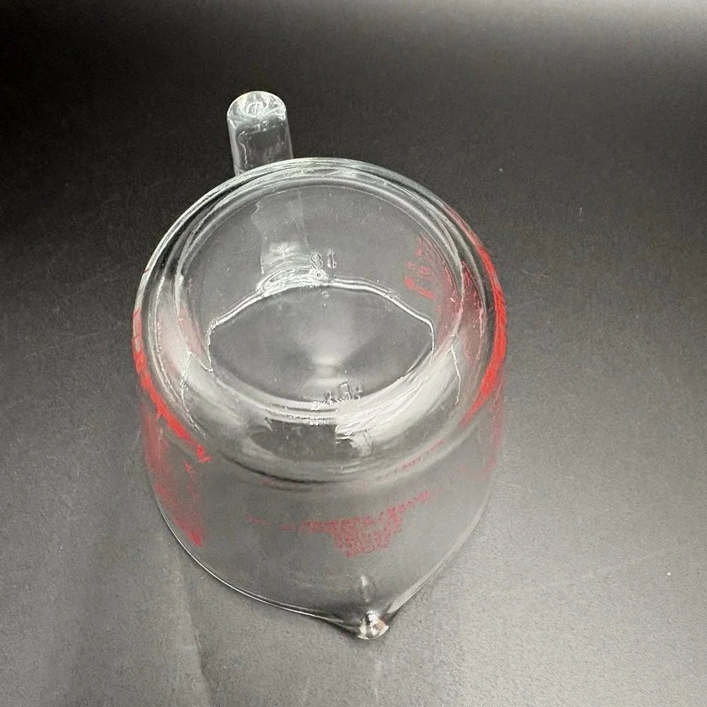 Pyrex 1 Cup Glass Measuring Cup 250ml Red Markings Pour Spout Handle USA Vintage